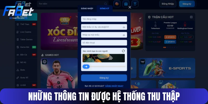 Những thông tin cụ thể được hệ thống thu thập